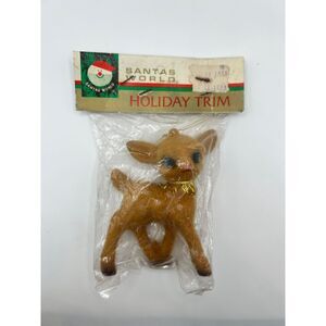 VTG Santa's‎ World Holiday Trim Flocked Brown Reindeer Ornament NOS Hong Kong